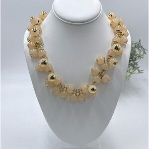 J Crew Peach Faux Pearl Bauble Statement Gold Tone Necklace‎